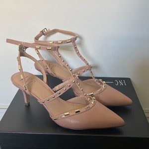INC Carma Pointed Toe Studded Kitten Heel Pumps